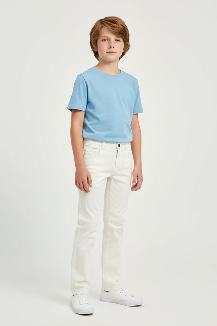 Pantalon Chino Blanc Cassé Coton Coupe Droite Enfant - Beige
