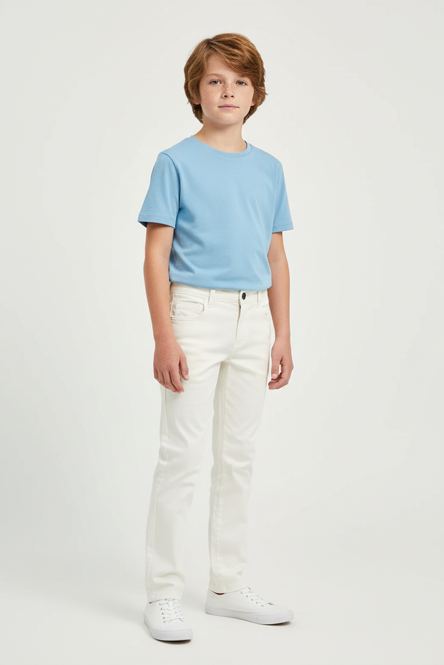 Pantalon Chino Blanc Cassé Coton Coupe Droite Enfant - Beige