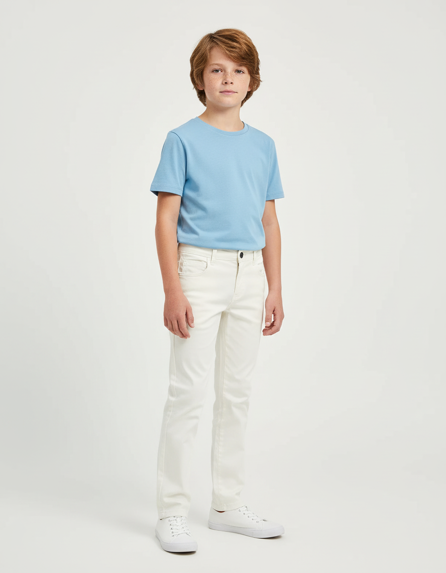 Pantalon Chino Blanc Cassé Coton Coupe Droite Enfant - Beige