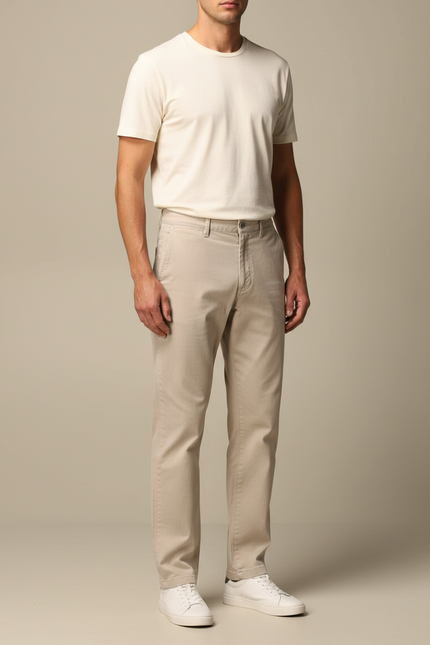 Pantalon Chino Homme Beige Droit - Gabardine