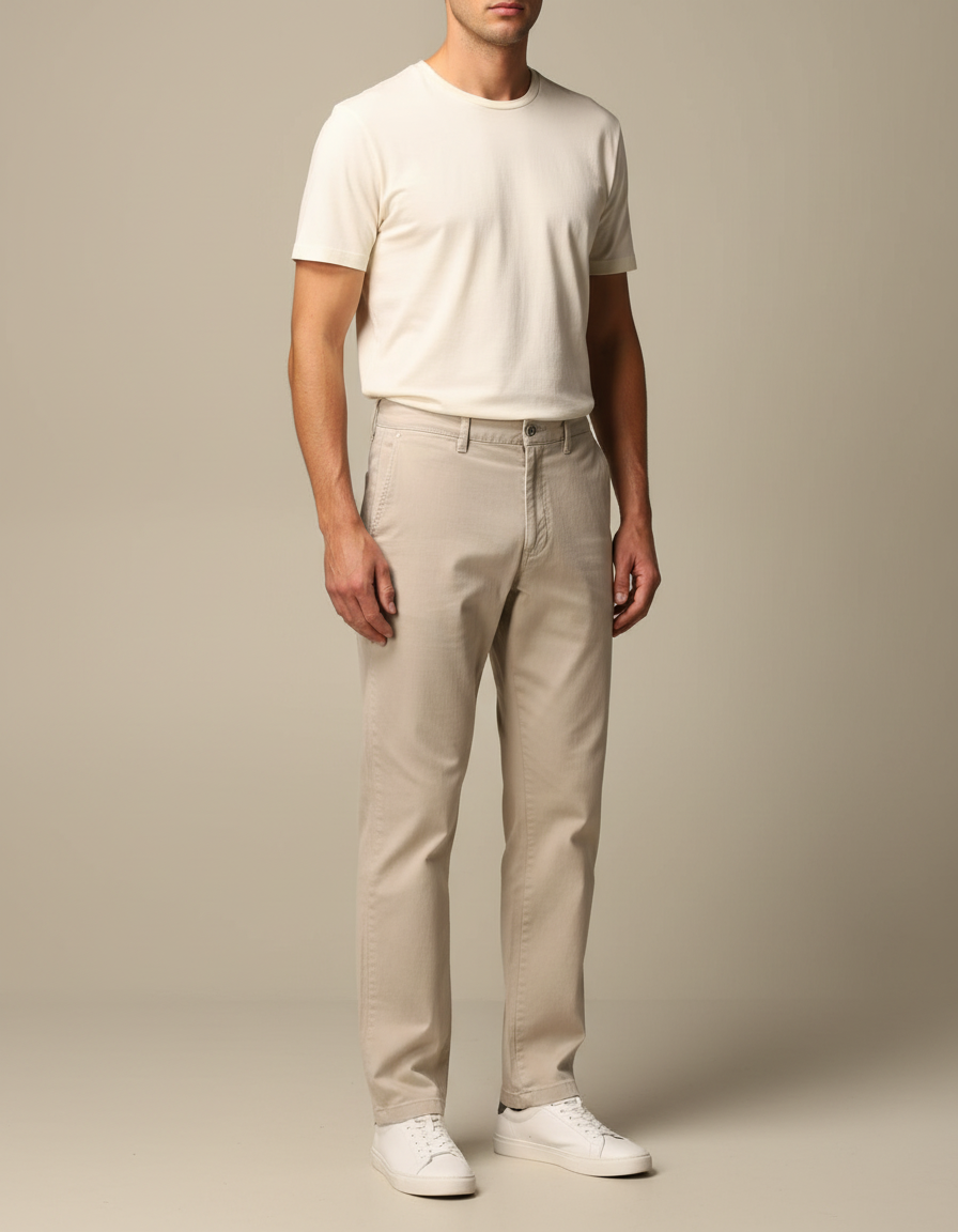 Pantalon Chino Homme Beige Droit - Gabardine