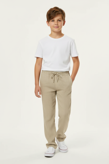Pantalon Chino Beige Lin Cordon Décontracté Garçon