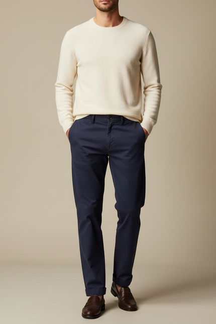 Pantalon Chino Marine Coton Ample Décontracté Homme