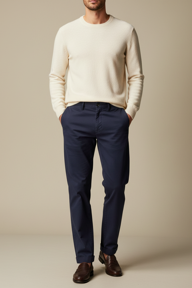 Pantalon Chino Marine Coton Ample Décontracté Homme