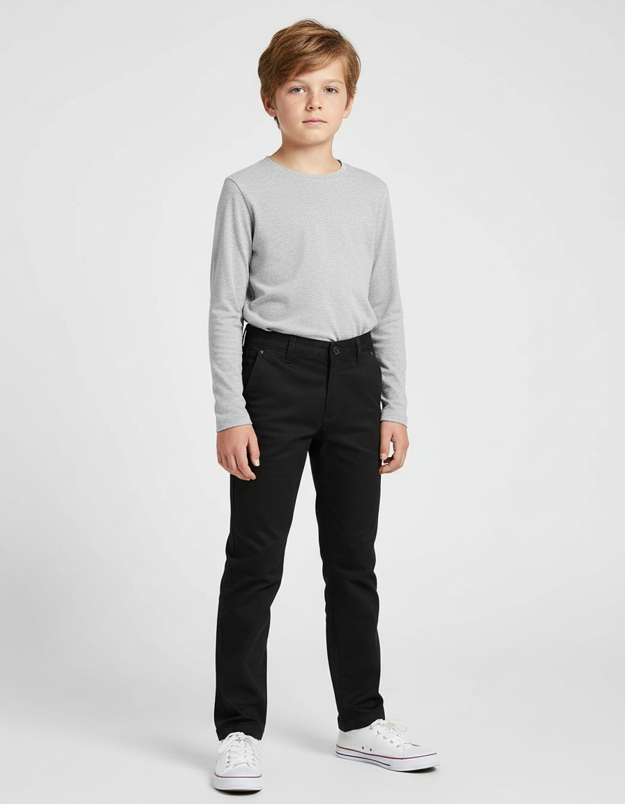 Pantalon Chino Noir Coton Slim Enfant Décontracté