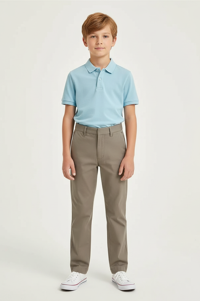 Pantalon Chino Kaki Garçon Coupe Droite Décontracté Coton