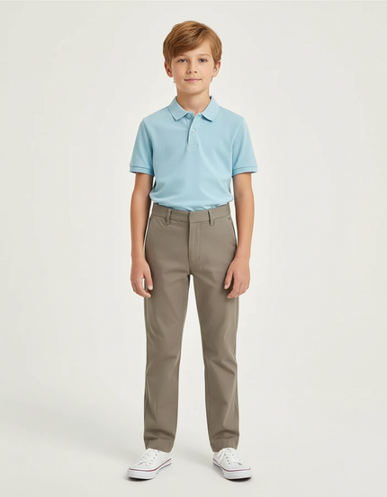 Pantalon Chino Kaki Garçon Coupe Droite Décontracté Coton