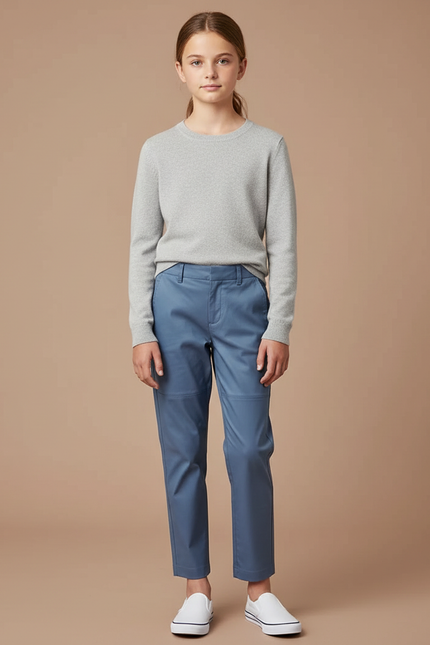 Pantalon Chino Bleu Marine Coupe Droite Enfant Décontracté - Gabardine
