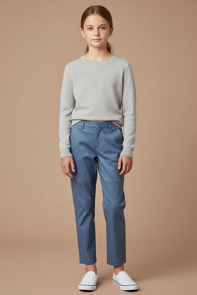 Pantalon Chino Bleu Marine Coupe Droite Enfant Décontracté - Gabardine