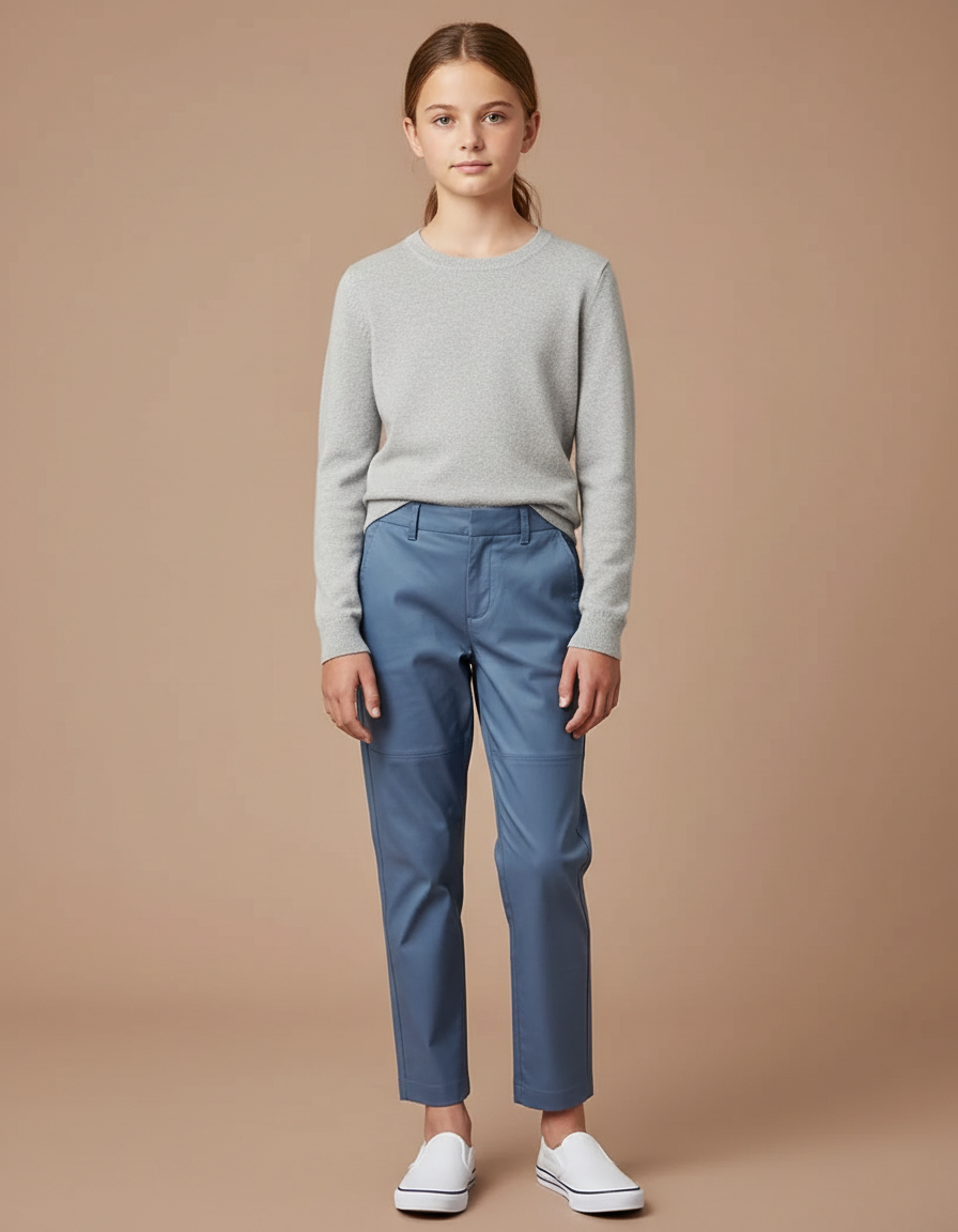 Pantalon Chino Bleu Marine Coupe Droite Enfant Décontracté - Gabardine