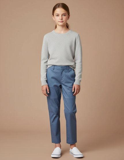 Pantalon Chino Bleu Marine Coupe Droite Enfant Décontracté - Gabardine