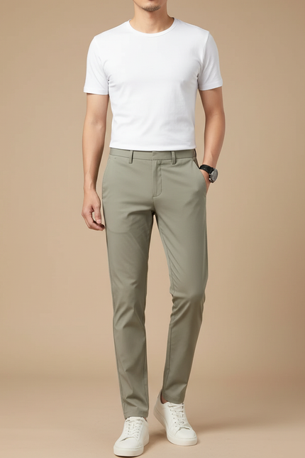 Pantalon Chino Vert Olive Slim Extensible Homme - Kaki Polyester