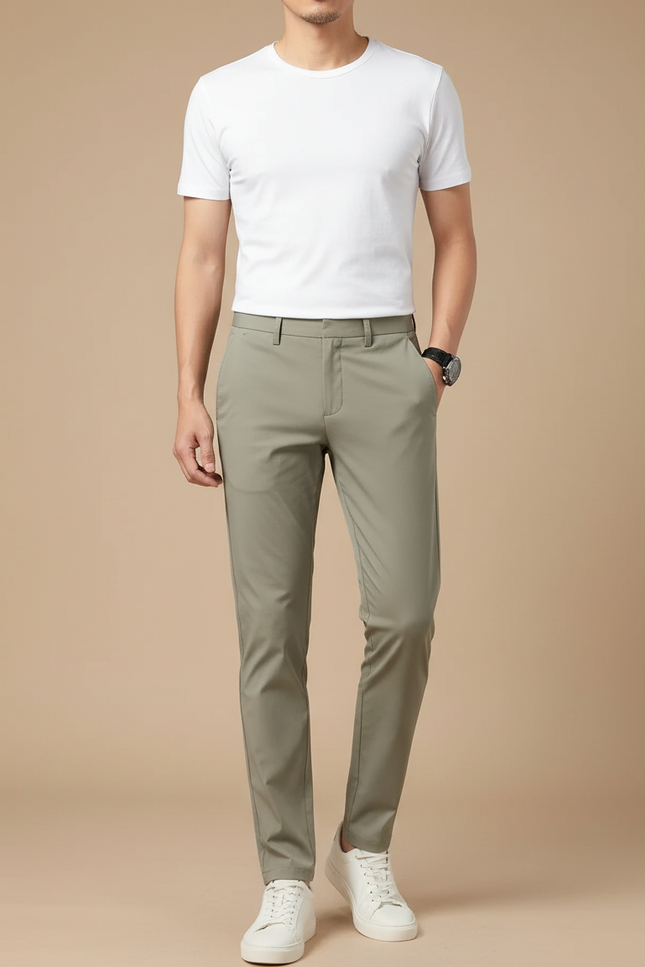 Pantalon Chino Vert Olive Slim Extensible Homme - Kaki Polyester