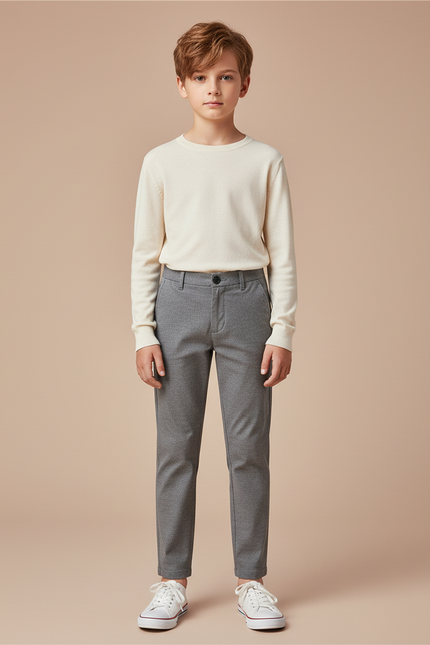 Pantalon Chino Gris Slim Garçon Décontracté Coton