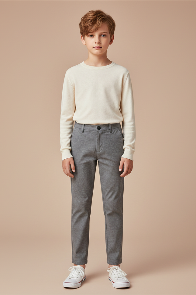 Pantalon Chino Gris Slim Garçon Décontracté Coton