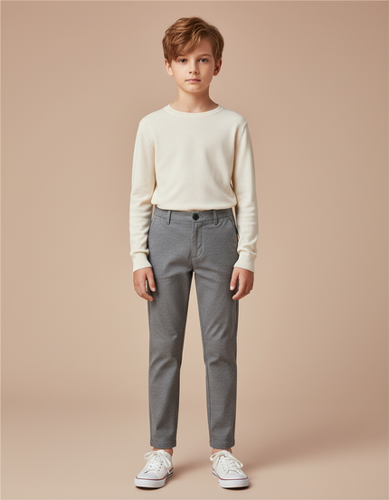 Pantalon Chino Gris Slim Garçon Décontracté Coton