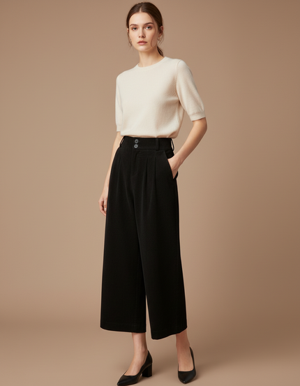 Pantalon Chino Noir Velours Côtelé Large Décontracté Femme - Cordé