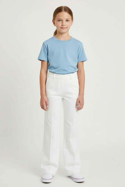 Pantalon Chino Blanc Évasé Taille Haute Élégant - Gabardine