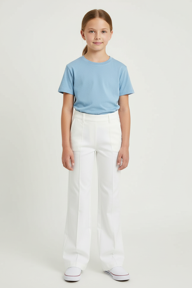 Pantalon Chino Blanc Évasé Taille Haute Élégant - Gabardine