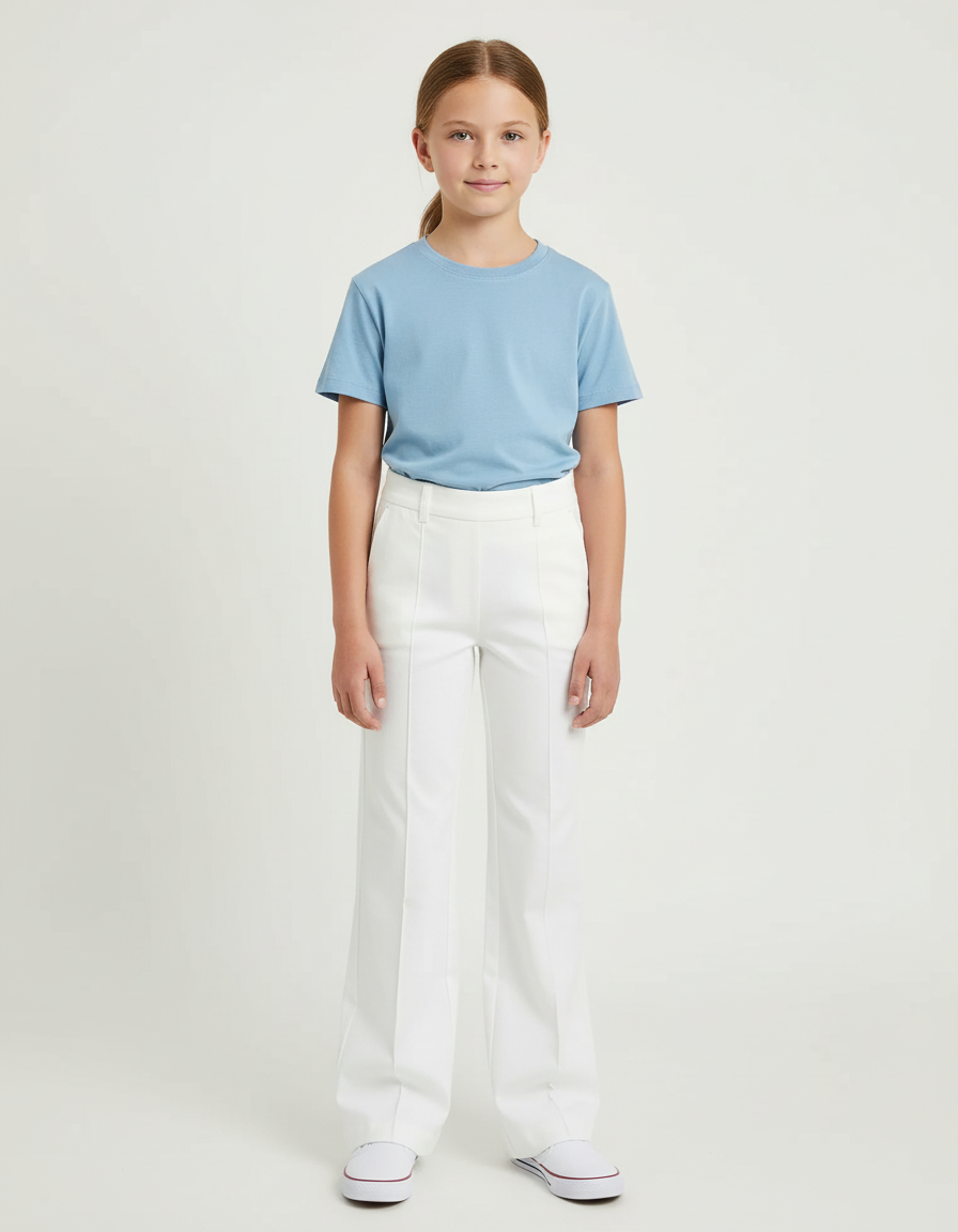 Pantalon Chino Blanc Évasé Taille Haute Élégant - Gabardine