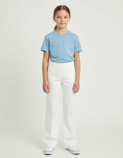 Pantalon Chino Blanc Évasé Taille Haute Élégant - Gabardine