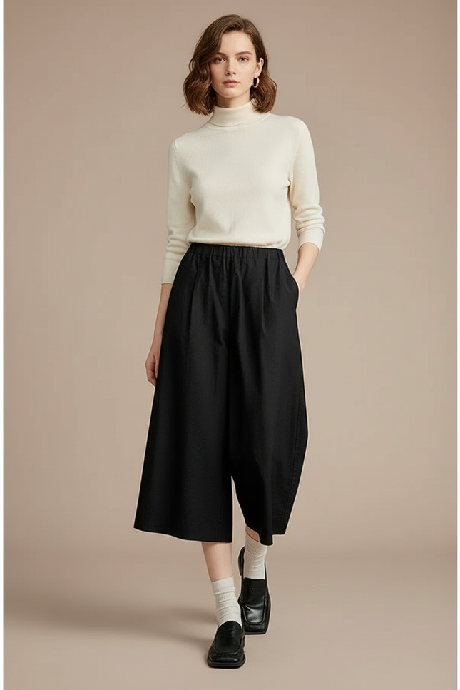 Pantalon Chino Femme Noir Coupe Ample Coton - Toile
