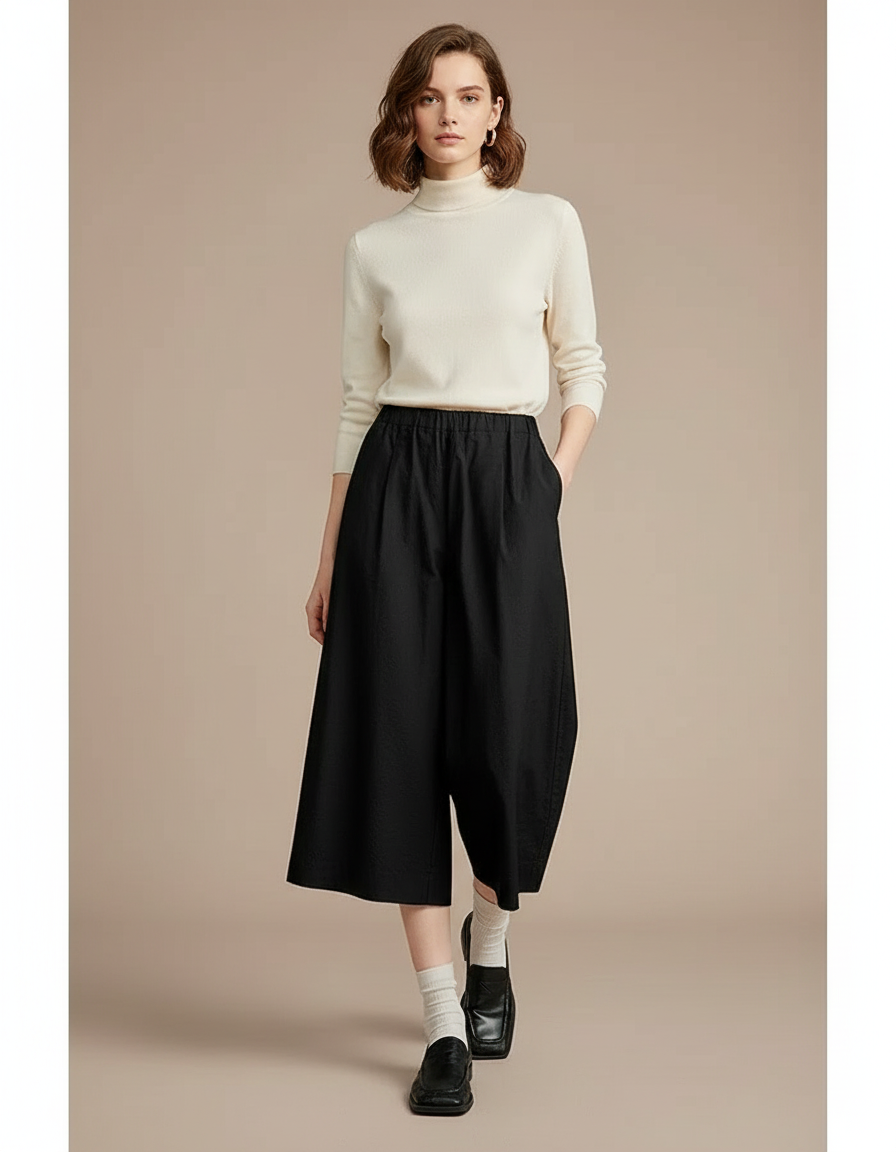 Pantalon Chino Femme Noir Coupe Ample Coton - Toile