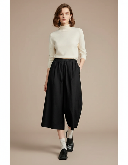 Pantalon Chino Femme Noir Coupe Ample Coton - Toile