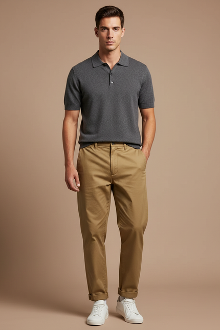 Pantalon Chino Kaki Coton Décontracté Tendance Homme