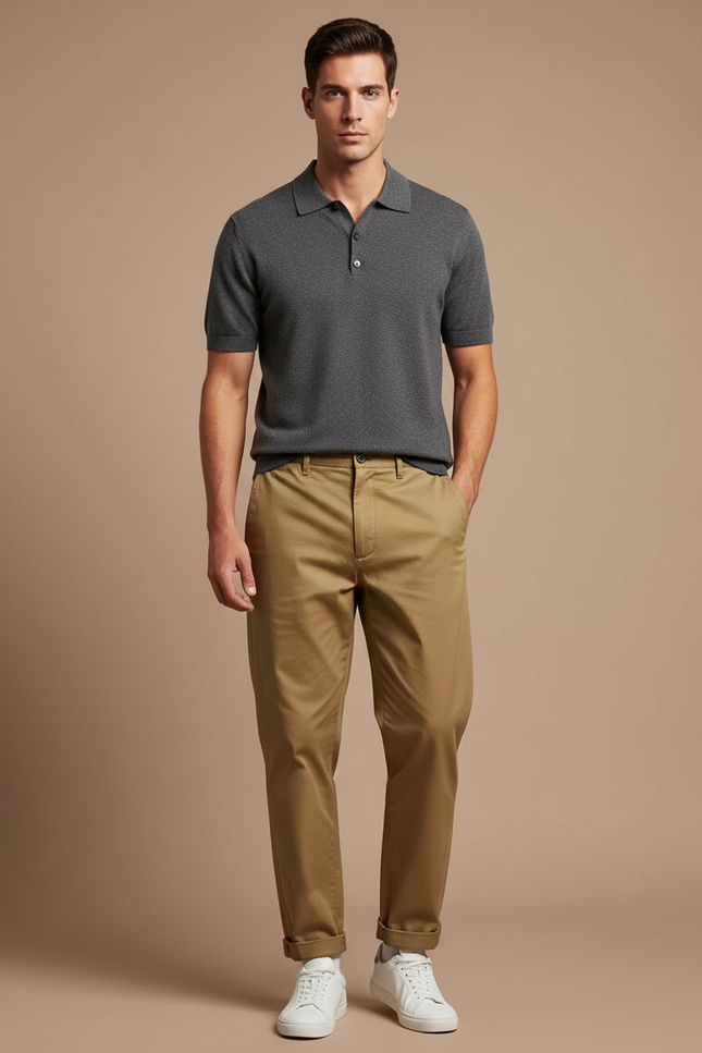 Pantalon Chino Kaki Coton Décontracté Tendance Homme