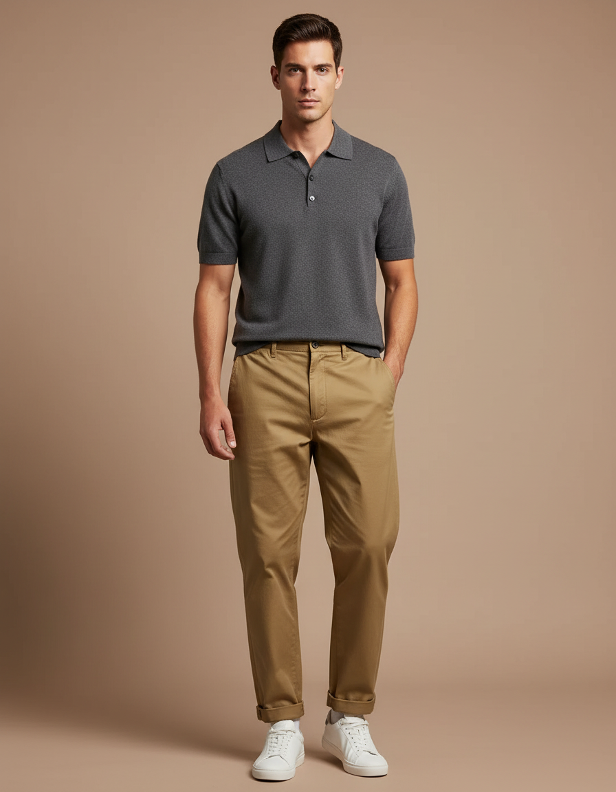 Pantalon Chino Kaki Coton Décontracté Tendance Homme