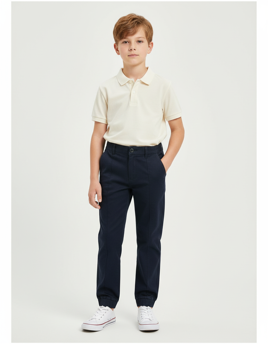 Pantalon Chino Bleu Marine Coton Jogger Enfant