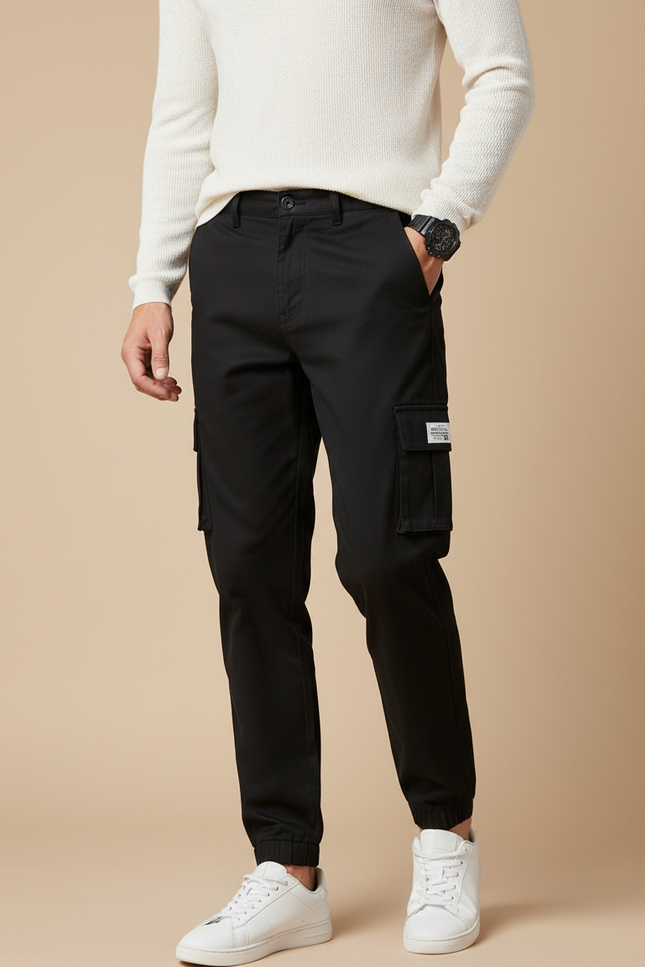 Pantalon Chino Noir Cargo Homme Décontracté Jogger - Gabardine