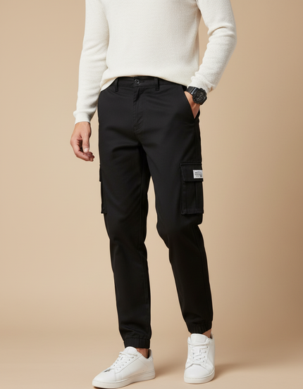 Pantalon Chino Noir Cargo Homme Décontracté Jogger - Gabardine