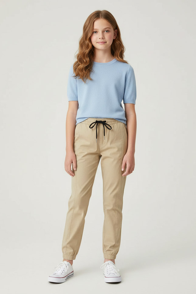 Pantalon Chino Beige Cordon Décontracté Fille - Gabardine