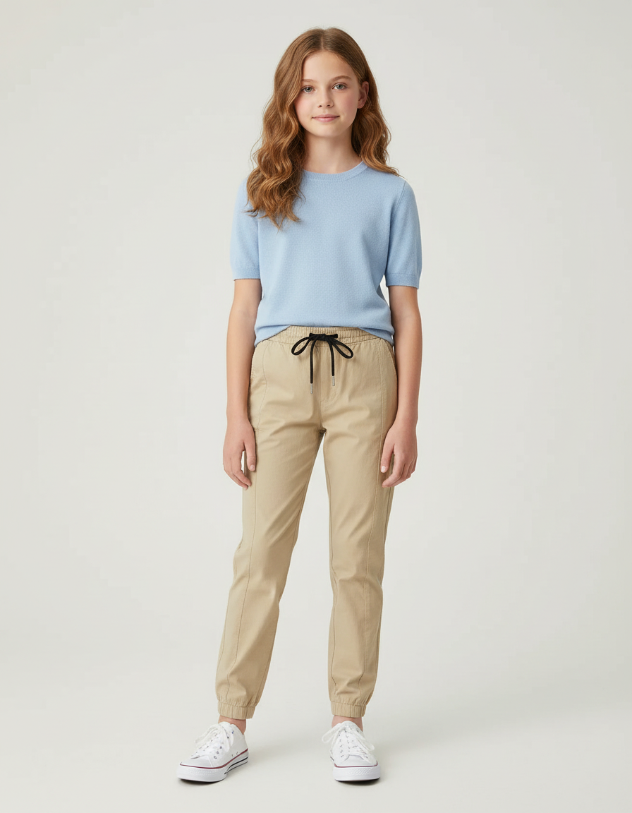 Pantalon Chino Beige Cordon Décontracté Fille - Gabardine