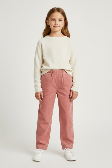 Pantalon Chino Rose Côtelé Droit Enfant Confortable - Cordé