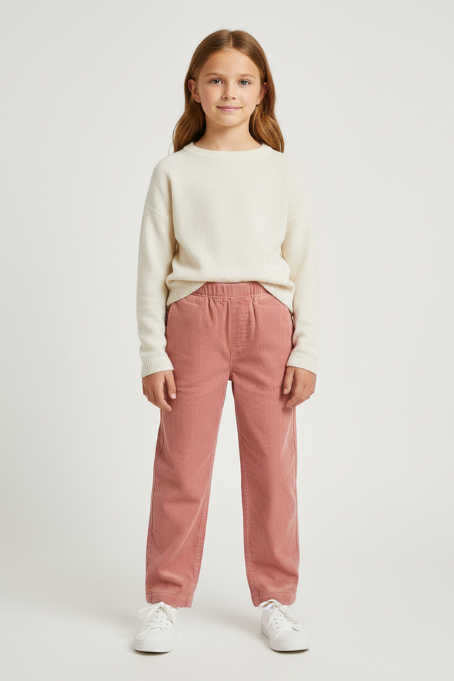 Pantalon Chino Rose Côtelé Droit Enfant Confortable - Cordé