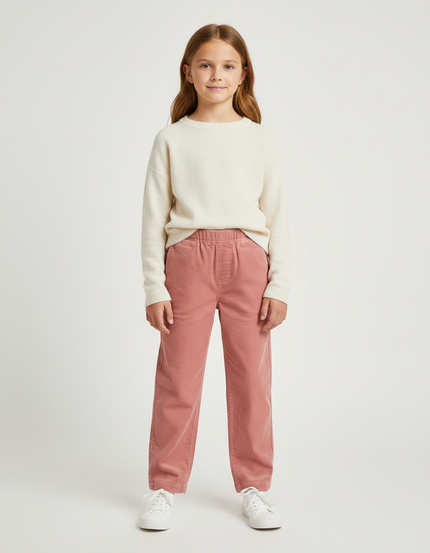 Pantalon Chino Rose Côtelé Droit Enfant Confortable - Cordé
