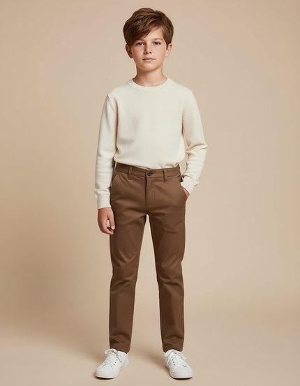 Pantalon Chino Marron Enfant Coupe Slim Coton