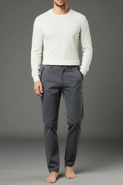 Pantalon Chino Gris Homme Coupe Droite Décontracté - Coton