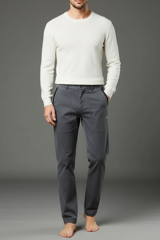 Pantalon Chino Gris Homme Coupe Droite Décontracté - Coton