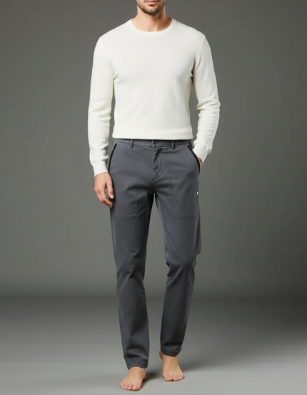 Pantalon Chino Gris Homme Coupe Droite Décontracté - Coton
