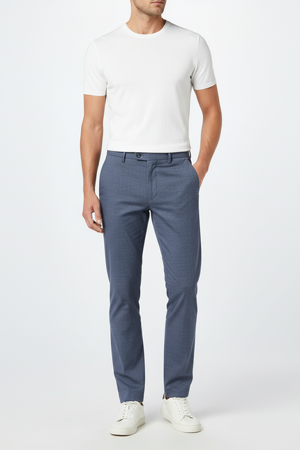 Pantalon Chino Bleu Marine Motif Micro Droit Homme - Polyester