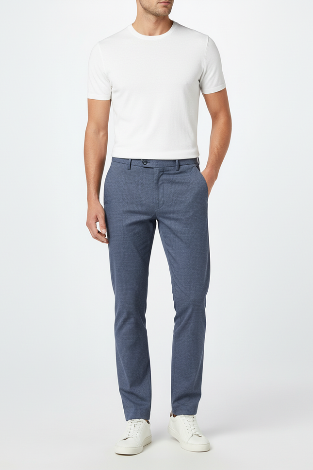 Pantalon Chino Bleu Marine Motif Micro Droit Homme - Polyester