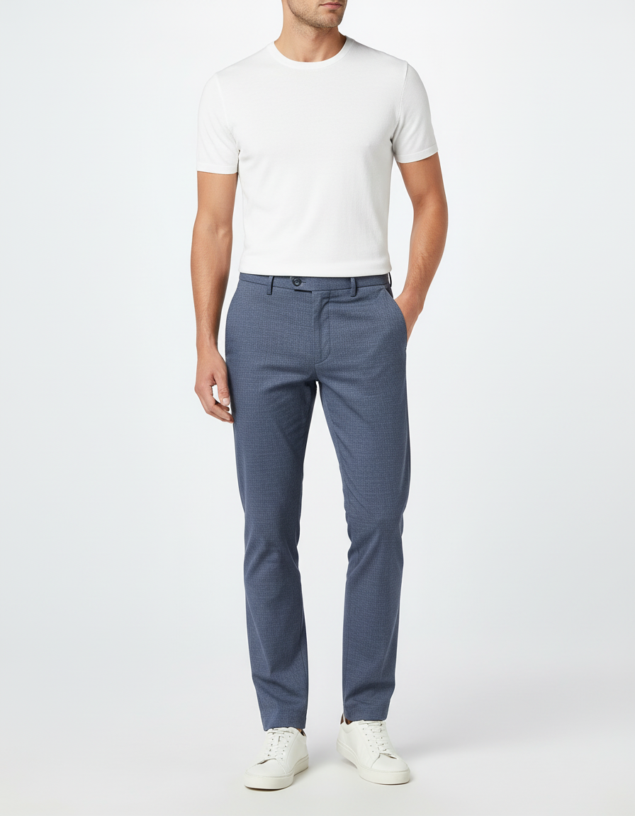 Pantalon Chino Bleu Marine Motif Micro Droit Homme - Polyester