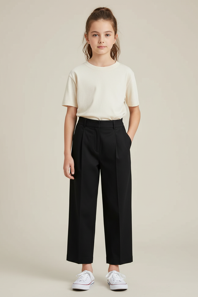 Pantalon Chino Noir Plissé Ample Élégant Enfant - Gabardine
