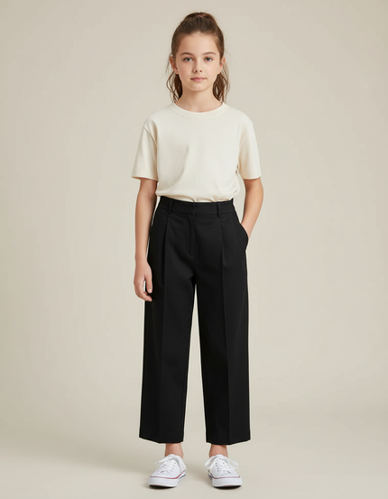 Pantalon Chino Noir Plissé Ample Élégant Enfant - Gabardine