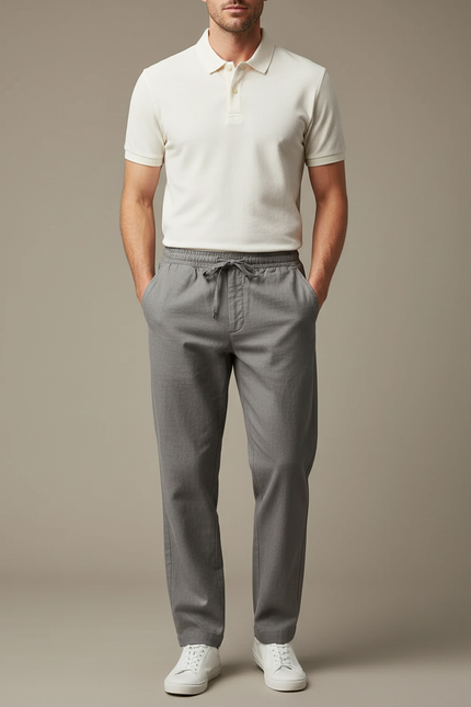 Pantalon Chino Gris Cordon Décontracté Homme Coton