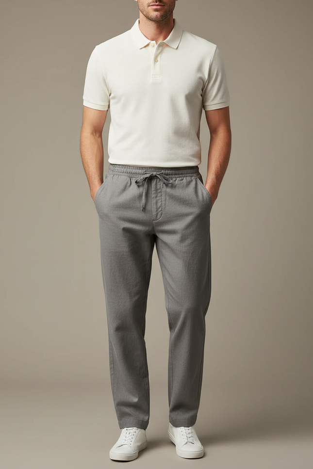 Pantalon Chino Gris Cordon Décontracté Homme Coton